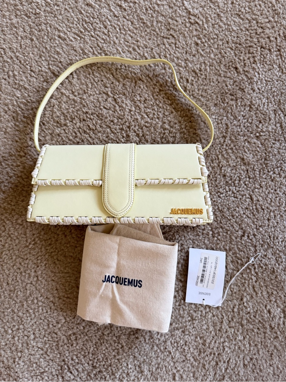 Jacquemus Pale Yellow Leather Shoulder Bag with Braided Trim